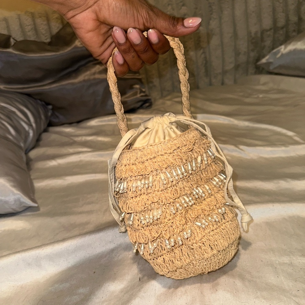Beaded Drawstring Straw Mini
